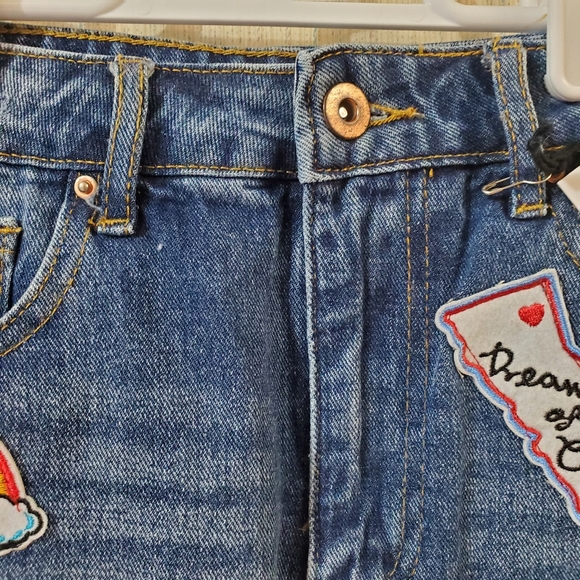 Forever 21 Denim Mini Skirt Distressed Patchwork Size 27 NWT - Picture 2 of 9